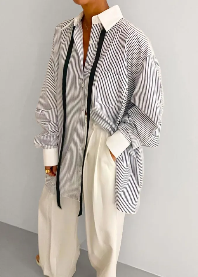 Women The Frankie Shop Tops Jany TieNeck Shirt Blue Stripe
