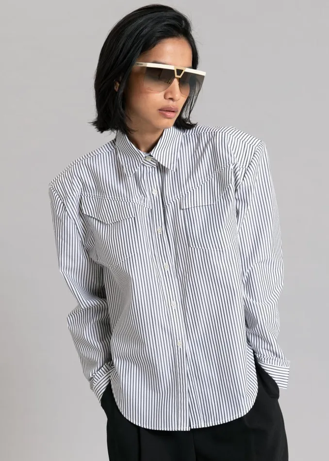 Women The Frankie Shop Tops Jeanne Padded Shirt Black Stripe