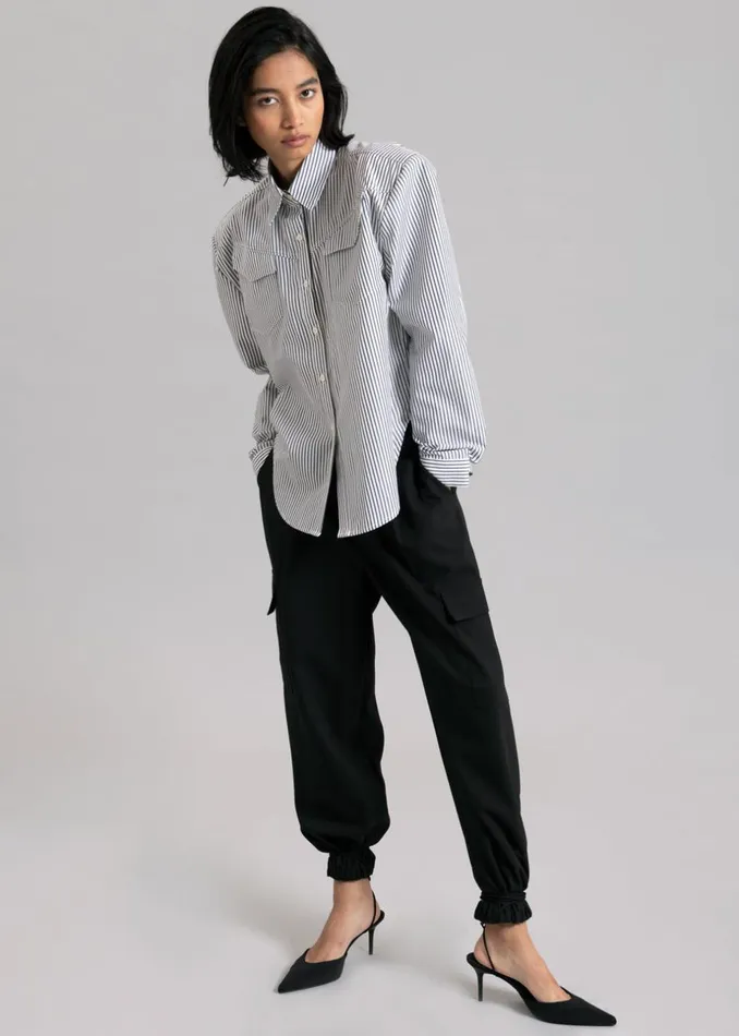 Women The Frankie Shop Tops Jeanne Padded Shirt Black Stripe