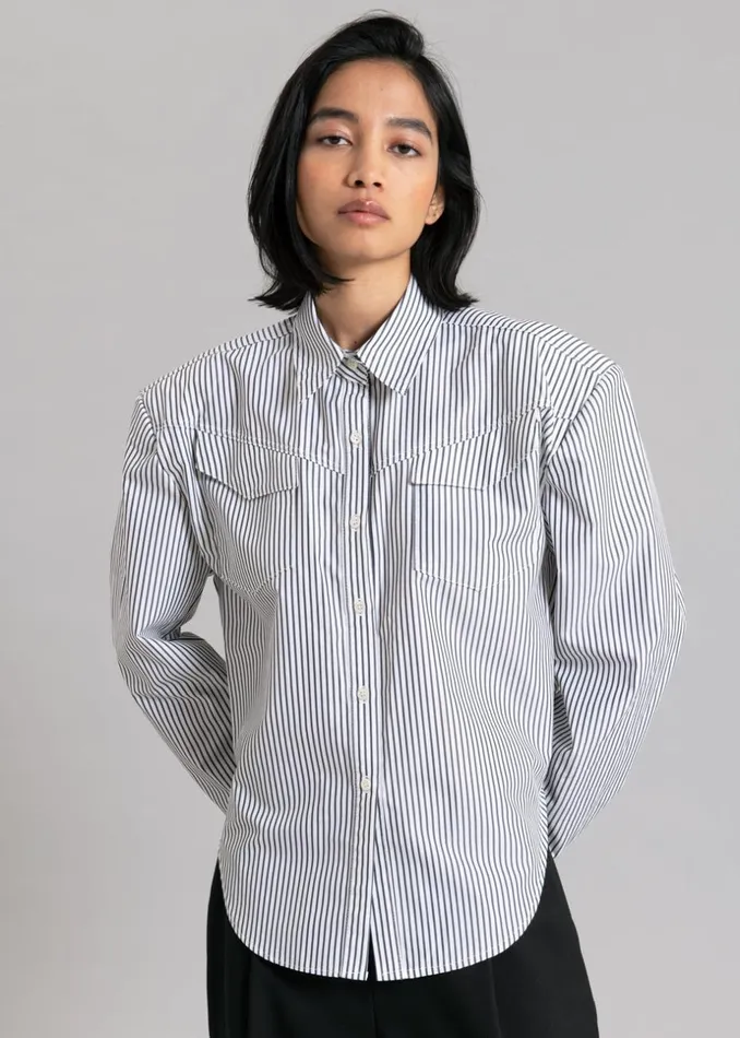 Women The Frankie Shop Tops Jeanne Padded Shirt Black Stripe