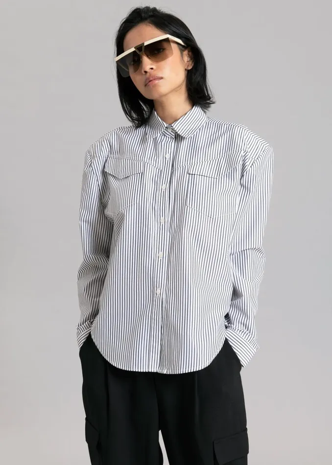 Women The Frankie Shop Tops Jeanne Padded Shirt Black Stripe