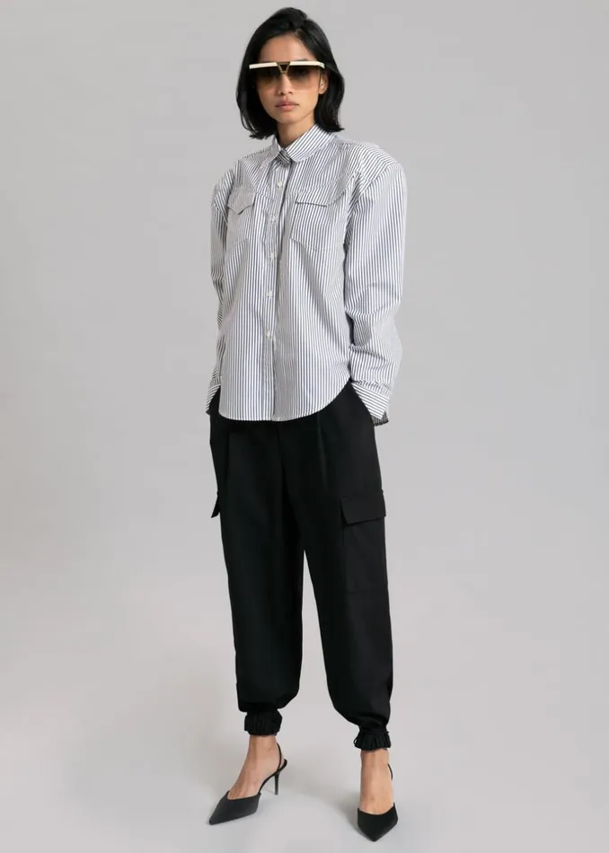 Women The Frankie Shop Tops Jeanne Padded Shirt Black Stripe