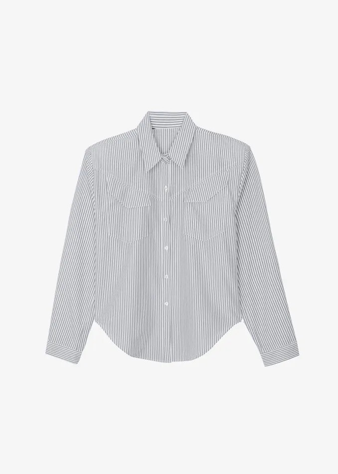 Women The Frankie Shop Tops Jeanne Padded Shirt Black Stripe