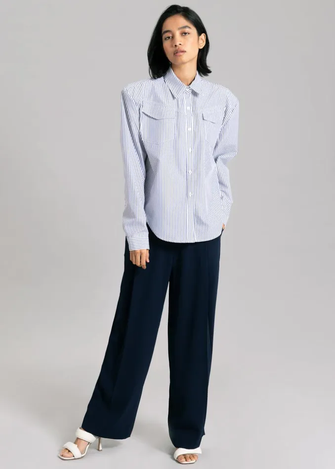 Women The Frankie Shop Tops Jeanne Padded Shirt Navy Stripe