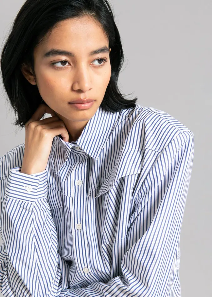 Women The Frankie Shop Tops Jeanne Padded Shirt Navy Stripe