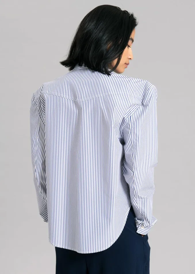 Women The Frankie Shop Tops Jeanne Padded Shirt Navy Stripe