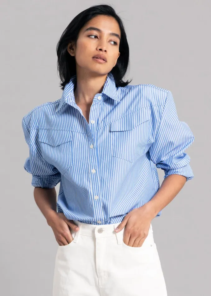 Women The Frankie Shop Tops Jeanne Padded Shirt White Stripe