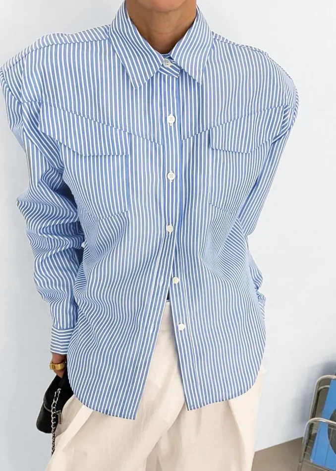 Women The Frankie Shop Tops Jeanne Padded Shirt White Stripe