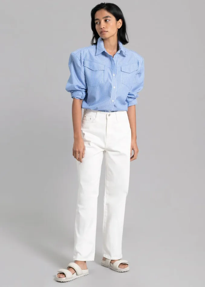 Women The Frankie Shop Tops Jeanne Padded Shirt White Stripe