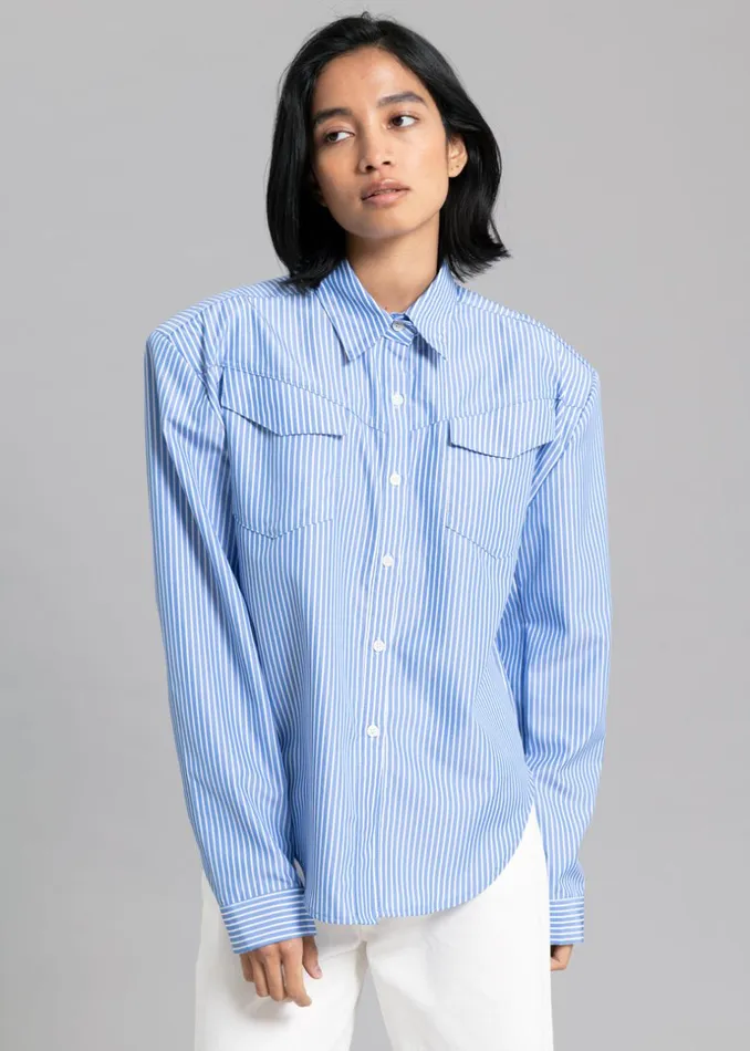 Women The Frankie Shop Tops Jeanne Padded Shirt White Stripe