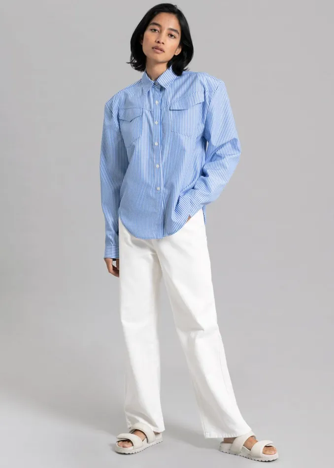Women The Frankie Shop Tops Jeanne Padded Shirt White Stripe