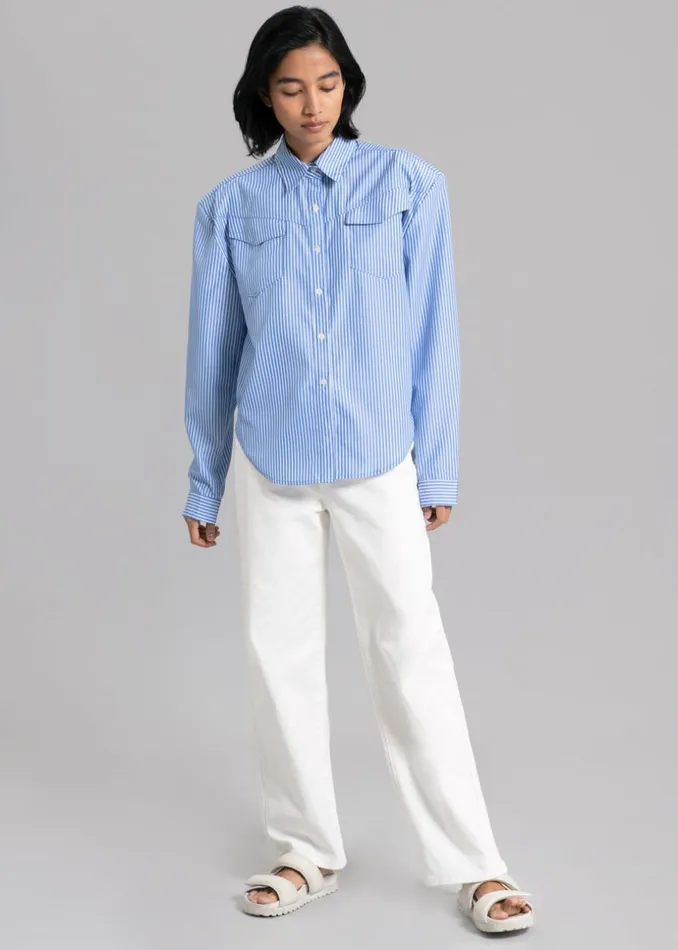 Women The Frankie Shop Tops Jeanne Padded Shirt White Stripe