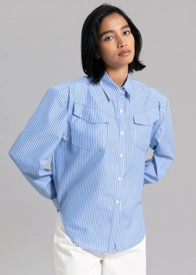 Women The Frankie Shop Tops Jeanne Padded Shirt White Stripe