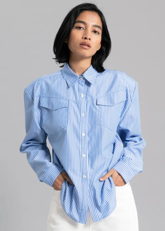 Women The Frankie Shop Tops Jeanne Padded Shirt White Stripe