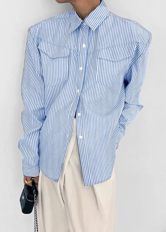 Women The Frankie Shop Tops Jeanne Padded Shirt White Stripe