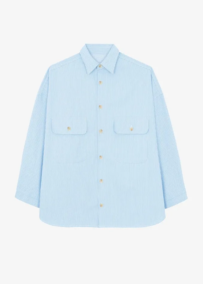 Women The Frankie Shop Tops Kaline Light Blue Pocket Shirt White Stripe