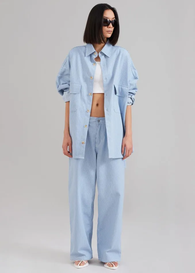 Women The Frankie Shop Tops Kaline Light Blue Pocket Shirt White Stripe