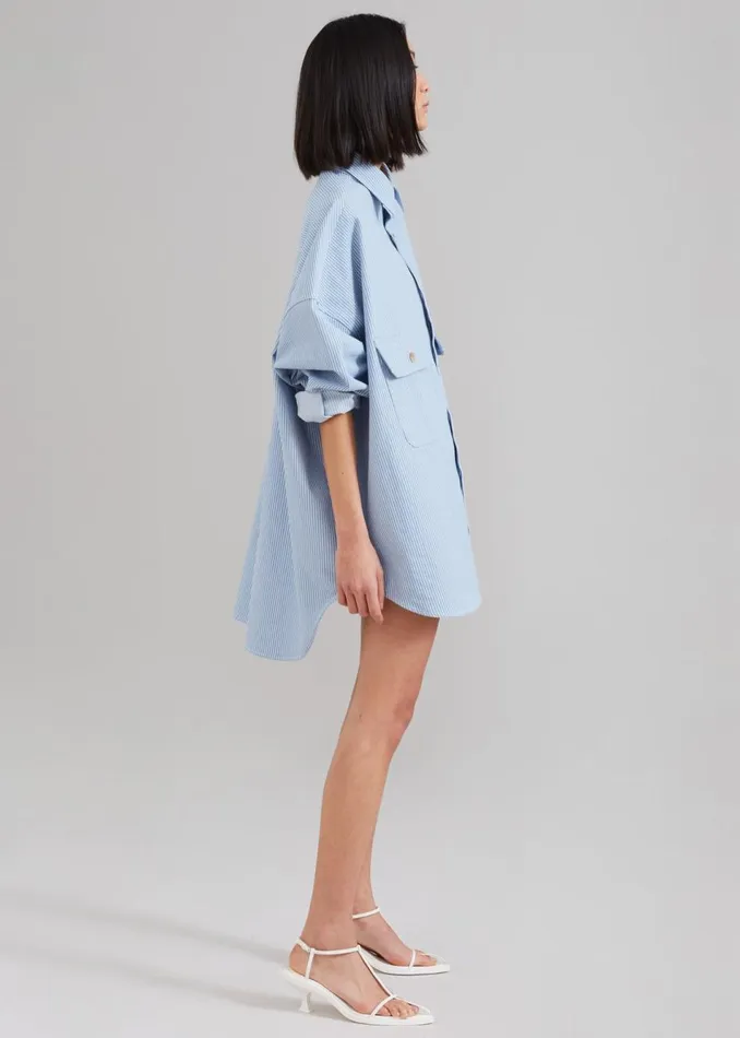 Women The Frankie Shop Tops Kaline Light Blue Pocket Shirt White Stripe
