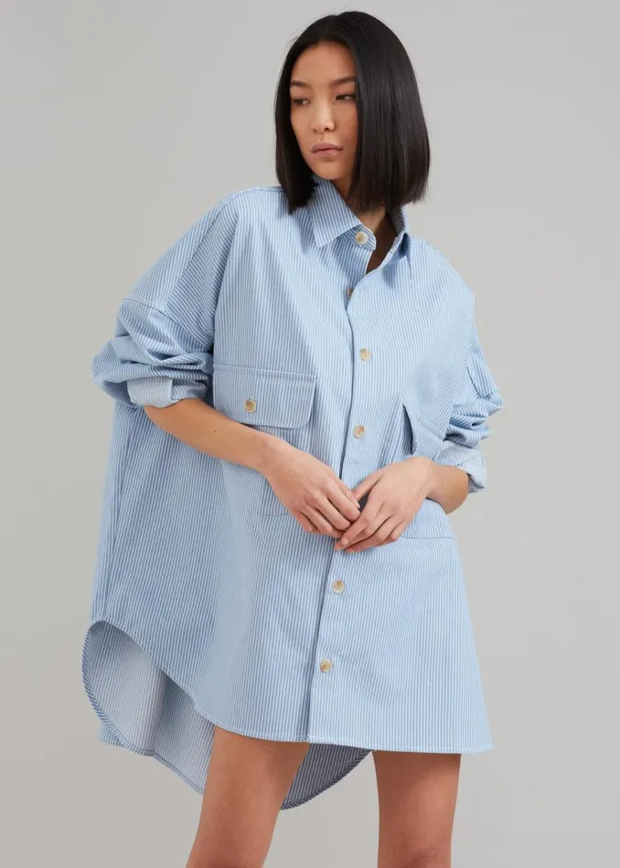 Women The Frankie Shop Tops Kaline Light Blue Pocket Shirt White Stripe