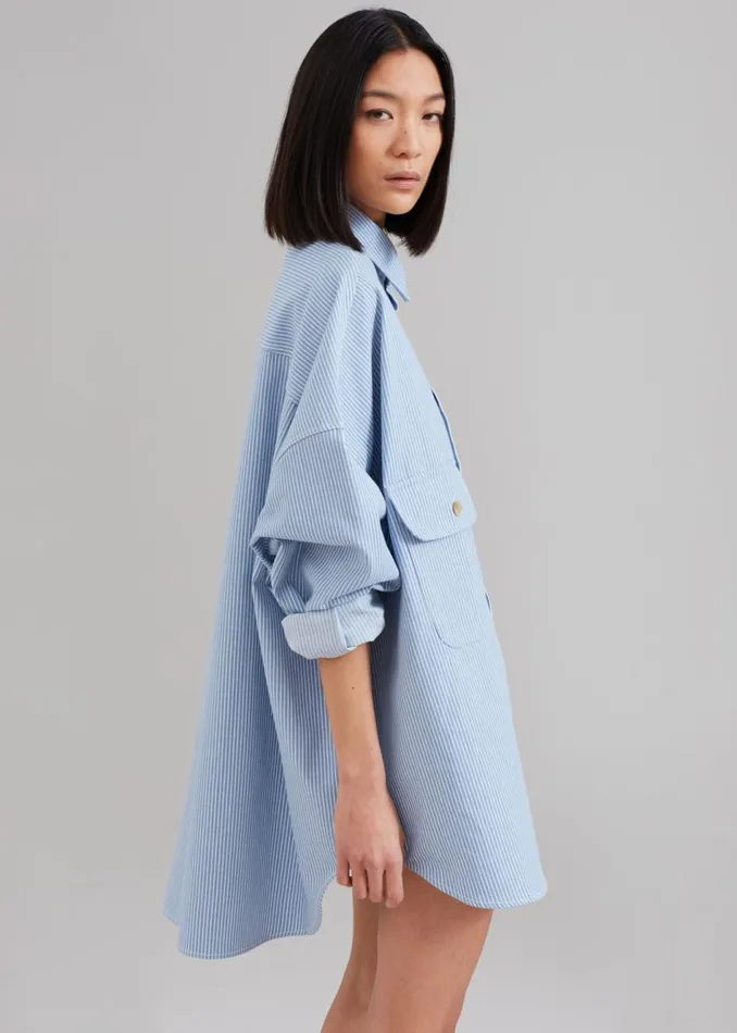 Women The Frankie Shop Tops Kaline Light Blue Pocket Shirt White Stripe