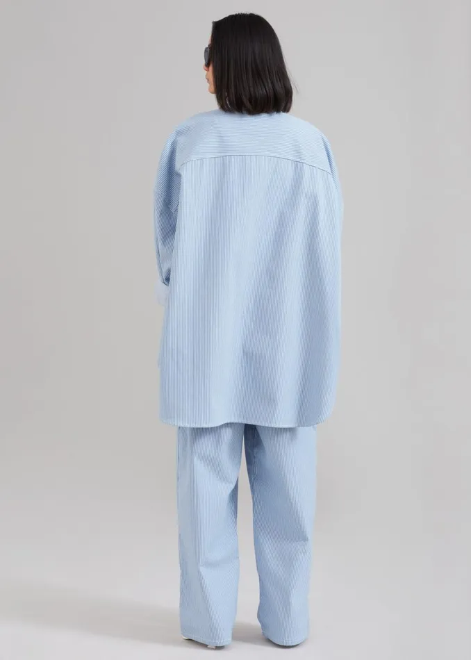 Women The Frankie Shop Tops Kaline Light Blue Pocket Shirt White Stripe