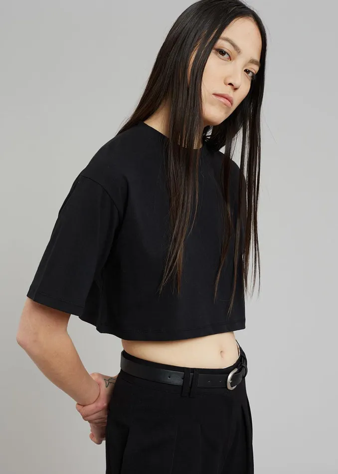 Women The Frankie Shop Tops Karina Cropped TShirt Black