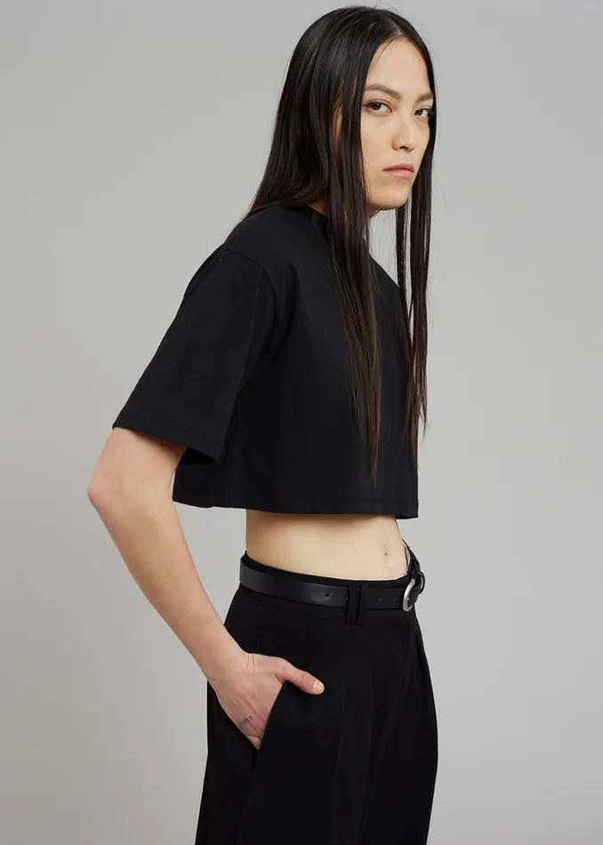 Women The Frankie Shop Tops Karina Cropped TShirt Black