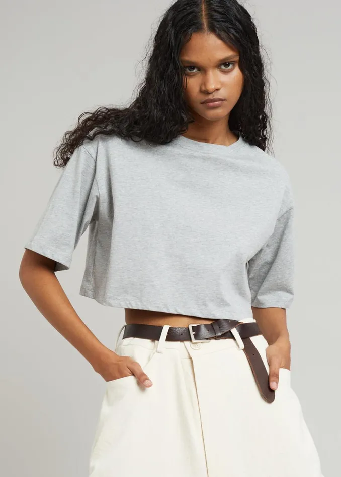 Women The Frankie Shop Tops Karina Cropped TShirt Heather Grey