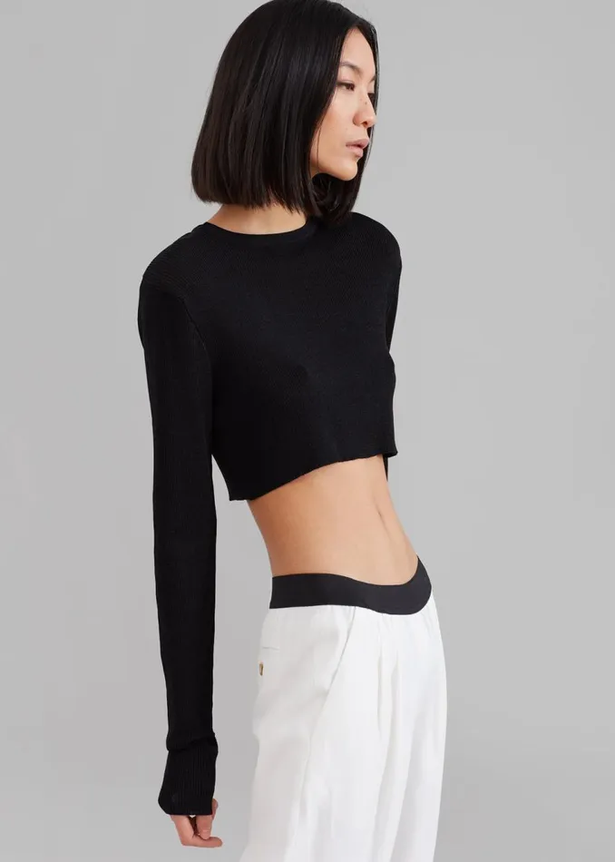 Women The Frankie Shop Tops Kaz Cropped Knit Top Black
