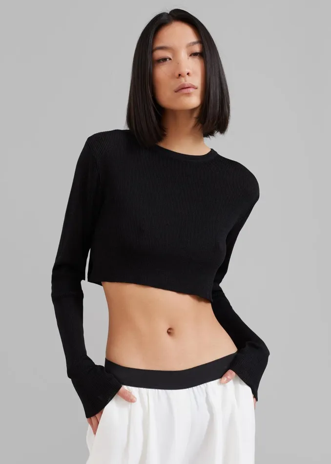 Women The Frankie Shop Tops Kaz Cropped Knit Top Black