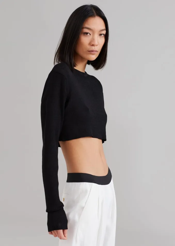 Women The Frankie Shop Tops Kaz Cropped Knit Top Black