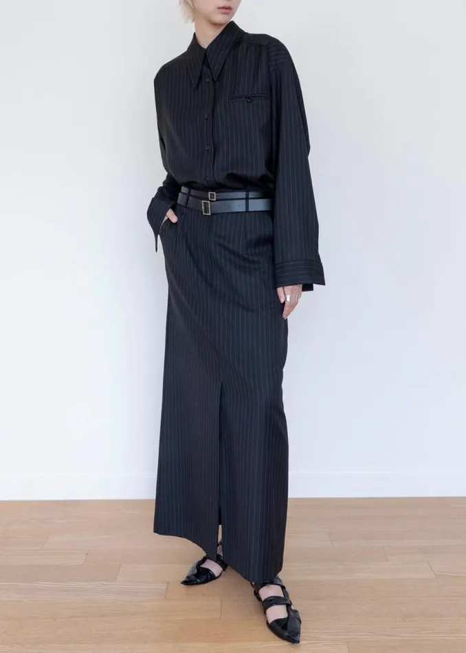Women The Frankie Shop Tops Kerry Button Up Shirt Black Pinstripe
