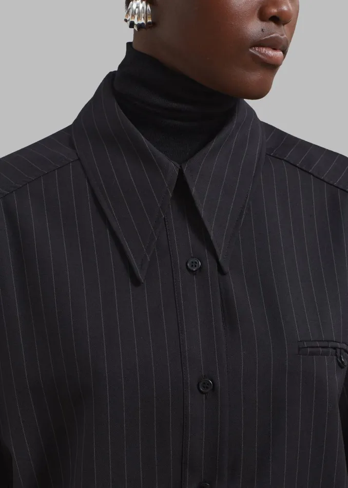 Women The Frankie Shop Tops Kerry Button Up Shirt Black Pinstripe