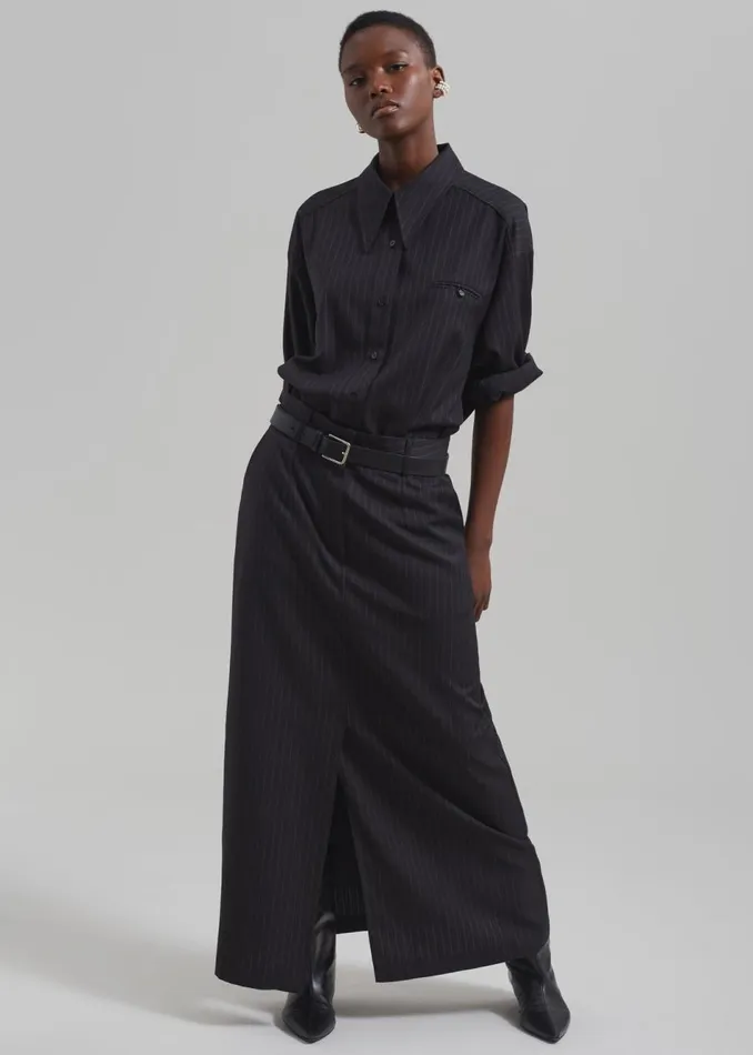Women The Frankie Shop Tops Kerry Button Up Shirt Black Pinstripe