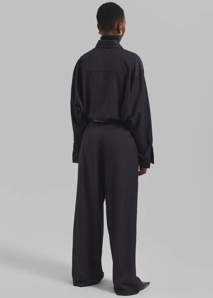 Women The Frankie Shop Tops Kerry Button Up Shirt Black Pinstripe