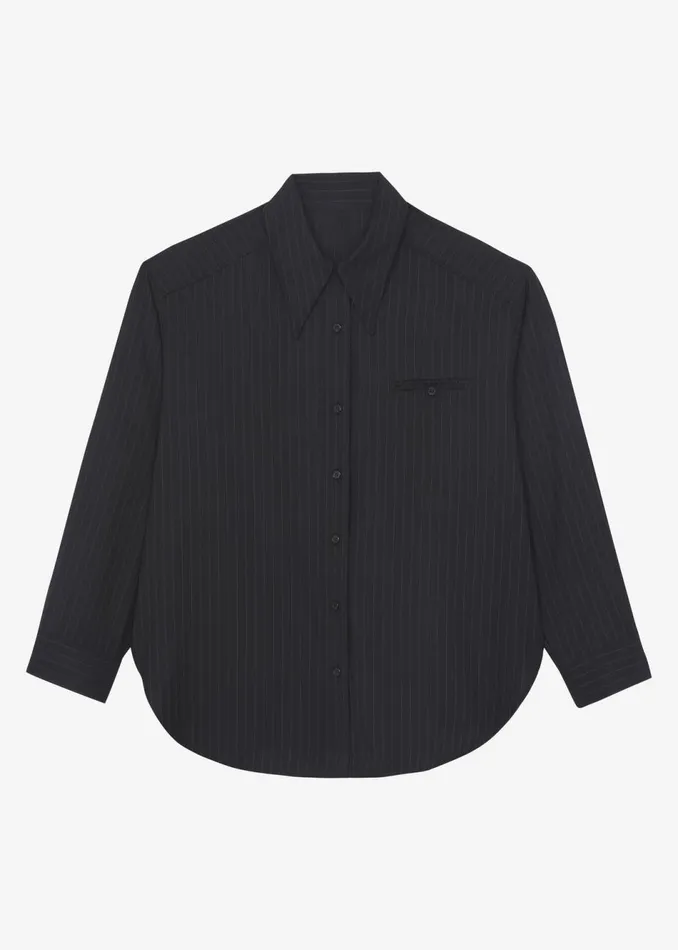 Women The Frankie Shop Tops Kerry Button Up Shirt Black Pinstripe