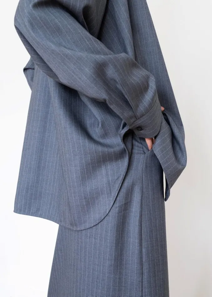 Women The Frankie Shop Tops Kerry Button Up Shirt Grey Pinstripe