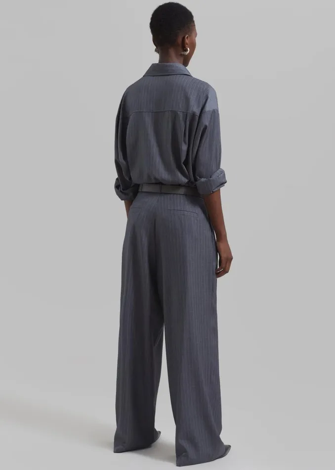 Women The Frankie Shop Tops Kerry Button Up Shirt Grey Pinstripe