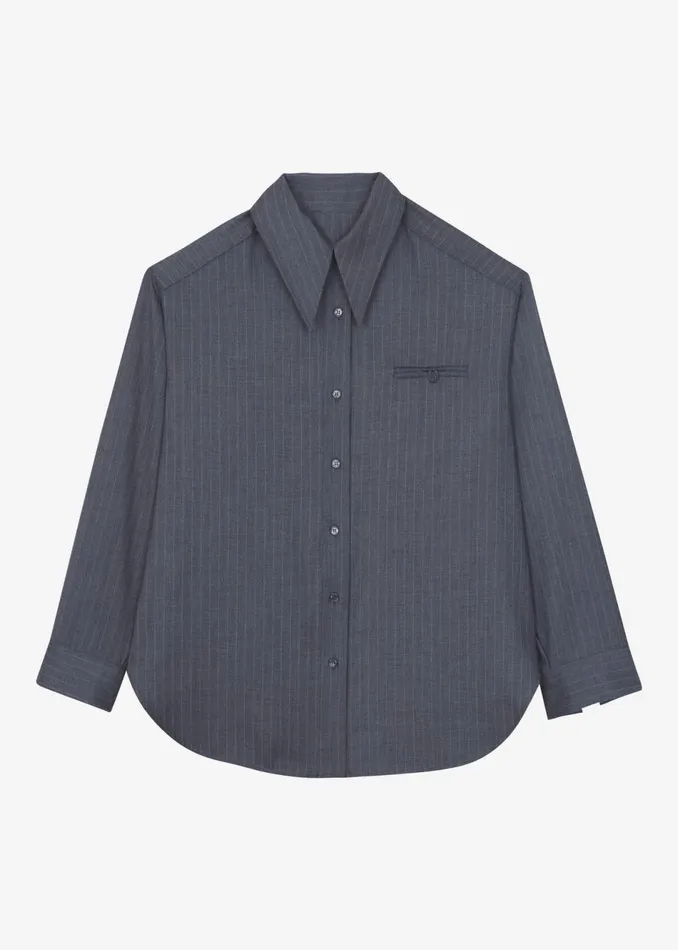 Women The Frankie Shop Tops Kerry Button Up Shirt Grey Pinstripe