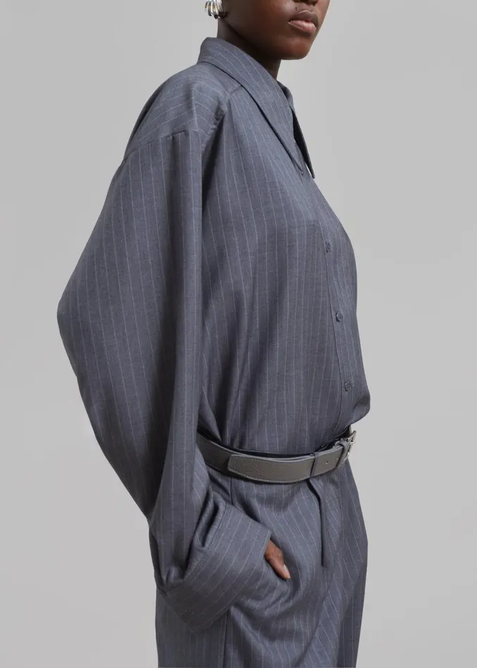 Women The Frankie Shop Tops Kerry Button Up Shirt Grey Pinstripe