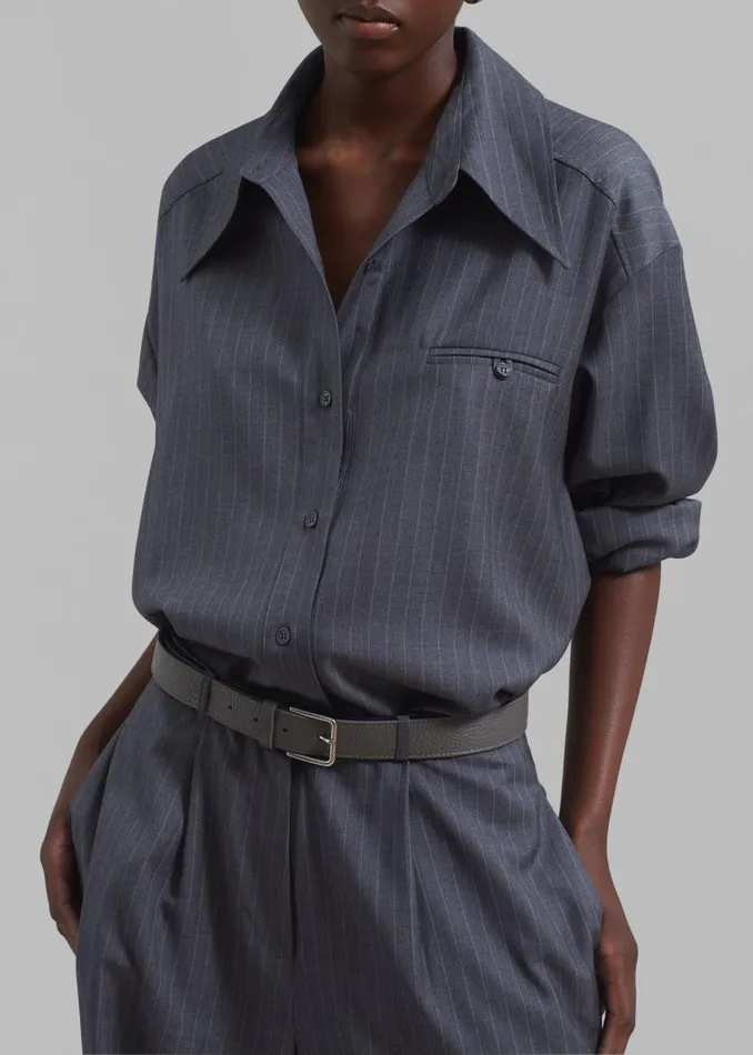 Women The Frankie Shop Tops Kerry Button Up Shirt Grey Pinstripe