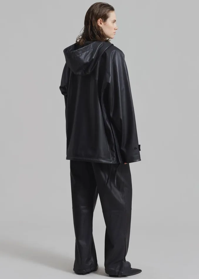 Women The Frankie Shop Tops Kevin Leather Hooded Overshirt Black