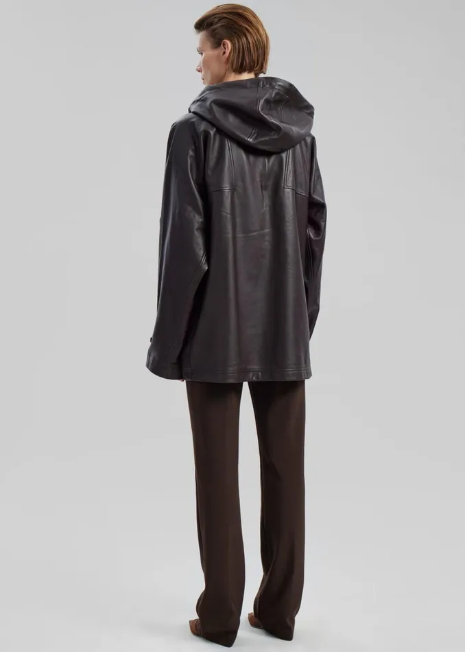 Women The Frankie Shop Tops Kevin Leather Hooded Overshirt Brown
