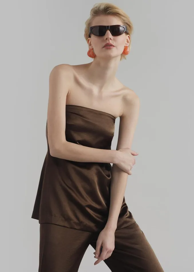 Women The Frankie Shop Tops Kit Satin Strapless Top Brown
