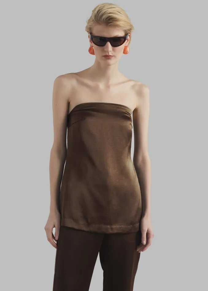 Women The Frankie Shop Tops Kit Satin Strapless Top Brown