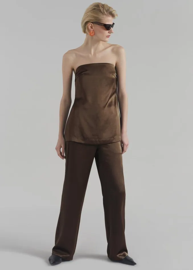 Women The Frankie Shop Tops Kit Satin Strapless Top Brown