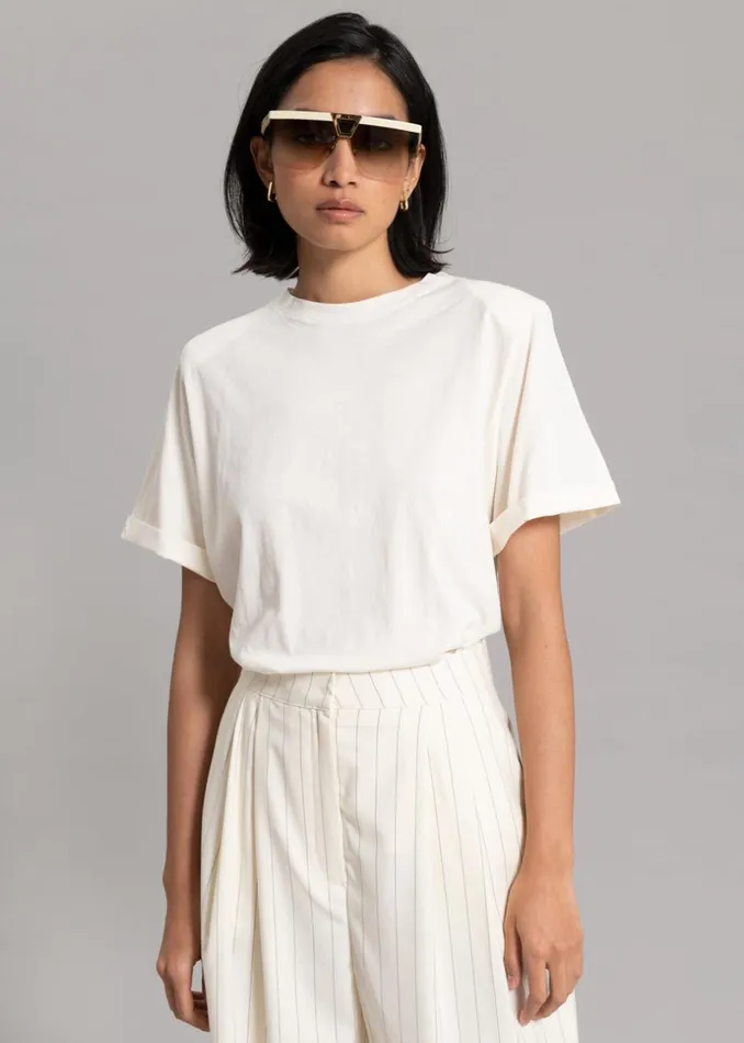 Women The Frankie Shop Tops Lena Padded Shoulder Tee Cream