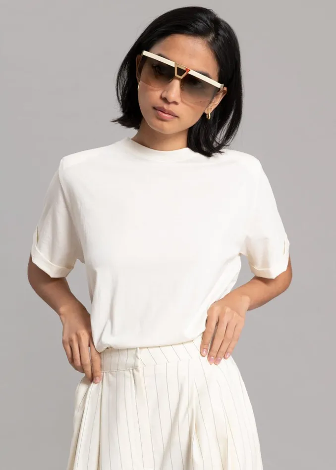 Women The Frankie Shop Tops Lena Padded Shoulder Tee Cream