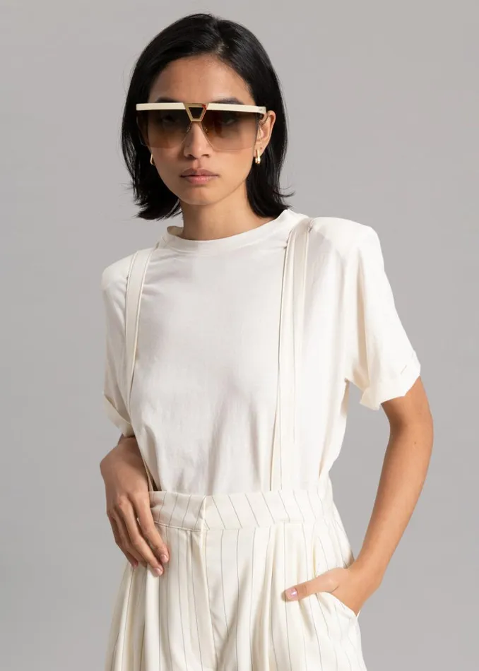 Women The Frankie Shop Tops Lena Padded Shoulder Tee Cream