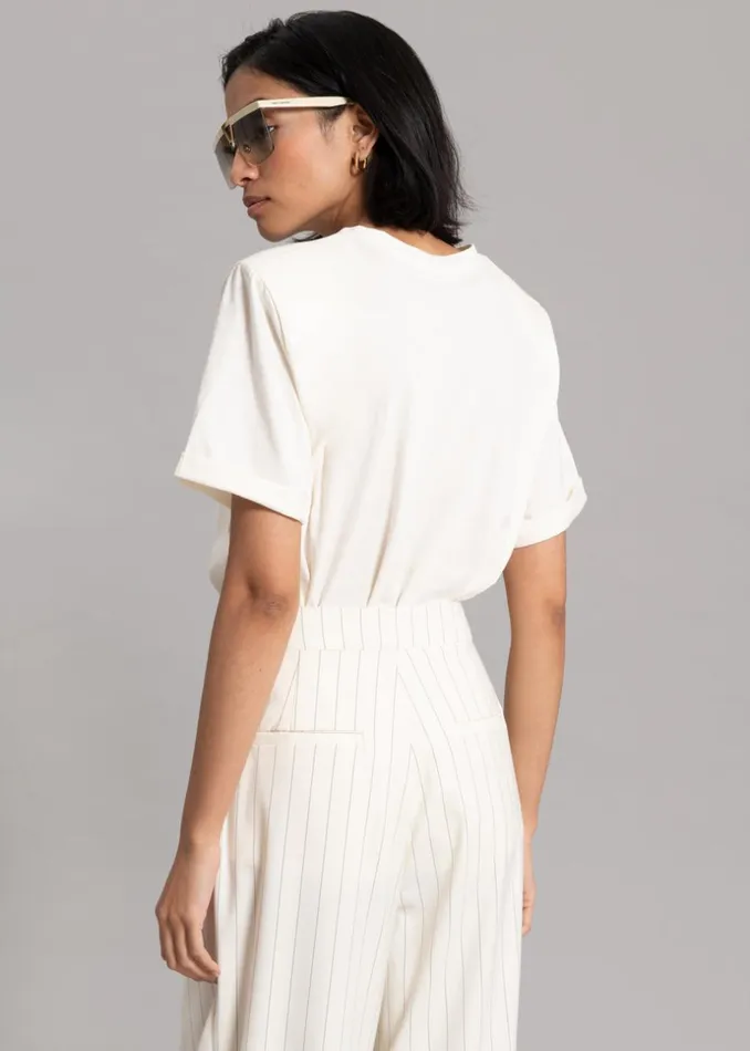 Women The Frankie Shop Tops Lena Padded Shoulder Tee Cream